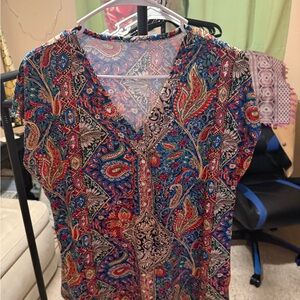 Colorful Paisley V-Neck Women's Top